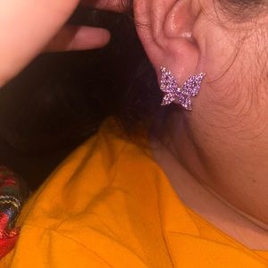 Rhinestone butterfly stud earrings